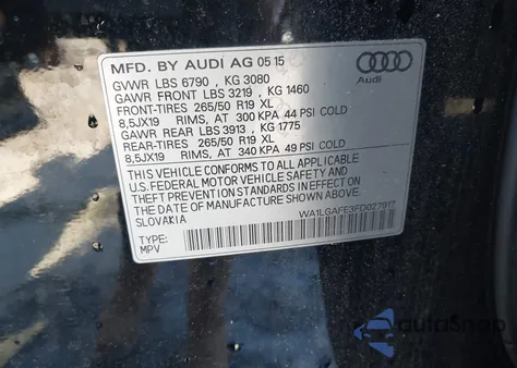 2015 Audi Q7 3.0T Premium z USA, uszkodzony, nr VIN WA1LGAFE3FD027917